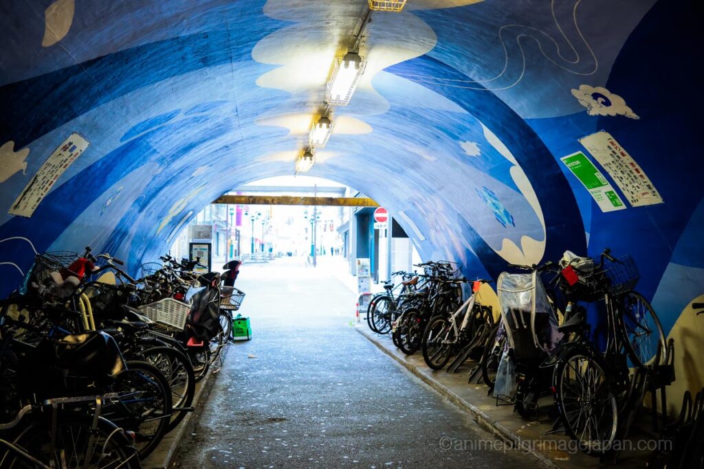 Bicycle parking area near Shibuya Hachiko Exit, real-life location shown in the Jujutsu Kaisen Season 2 ending