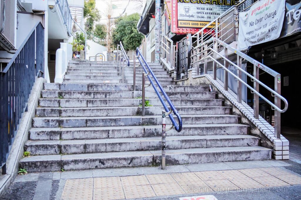 Stairs in front of Ryuko Building in Udagawacho, shown in the Jujutsu Kaisen Season 2 ending sequence