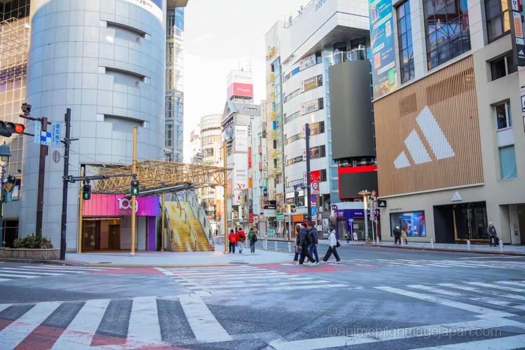 Intersection in front of Shibuya 109 where Megumi Fushiguro summons Mahoraga in Jujutsu Kaisen Season 2
